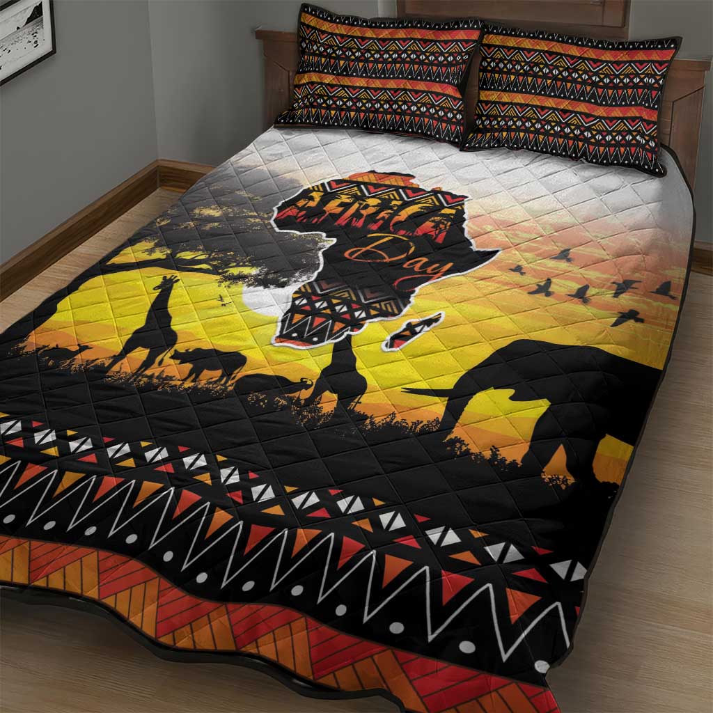Africa Day Quilt Bed Set Safari With Map - African Pattern