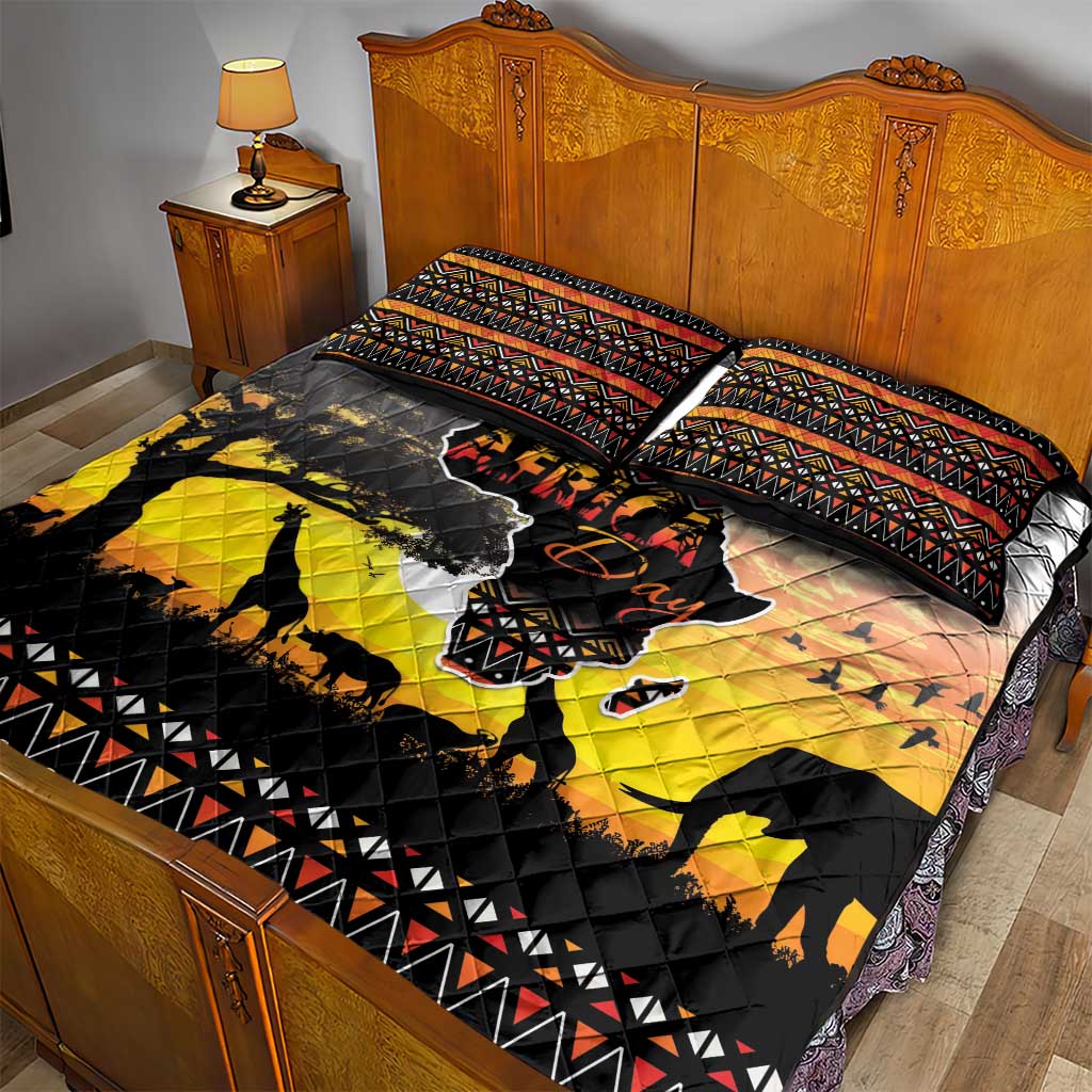 Africa Day Quilt Bed Set Safari With Map - African Pattern
