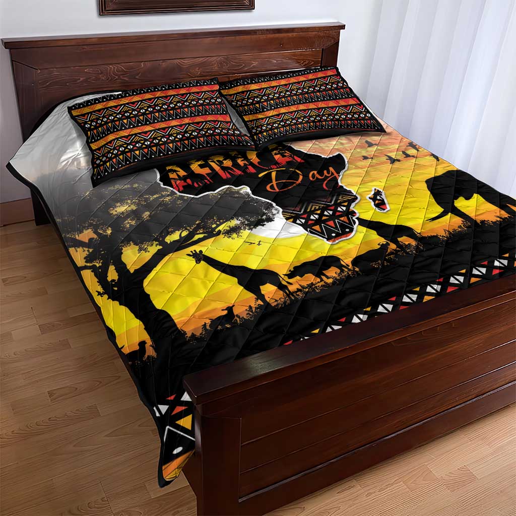 Africa Day Quilt Bed Set Safari With Map - African Pattern