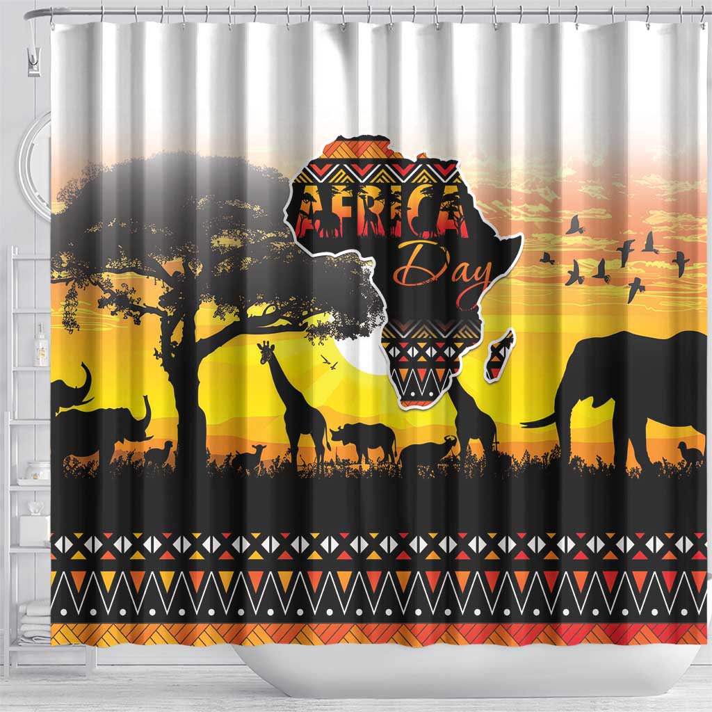 Africa Day Shower Curtain Safari With Map - African Pattern