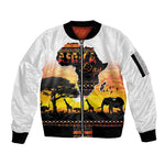 Africa Day Sleeve Zip Bomber Jacket Safari With Map - African Pattern