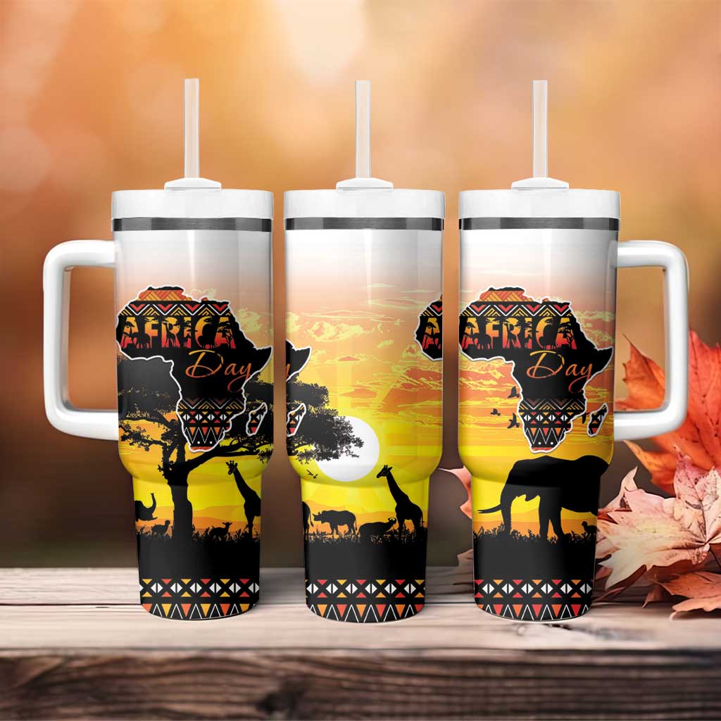 Africa Day Tumbler With Handle Safari With Map - African Pattern
