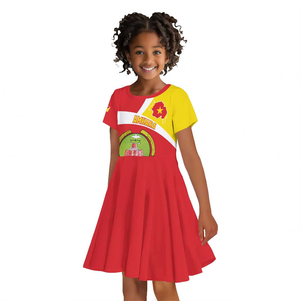 Personalized Amhara Region Kid Short Sleeve Dress Coat Of Arms With Amhara Map