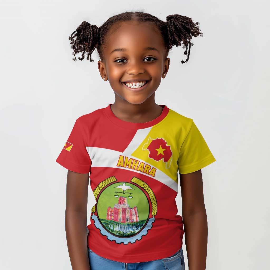 Personalized Amhara Region Kid T shirt Coat Of Arms With Amhara Map