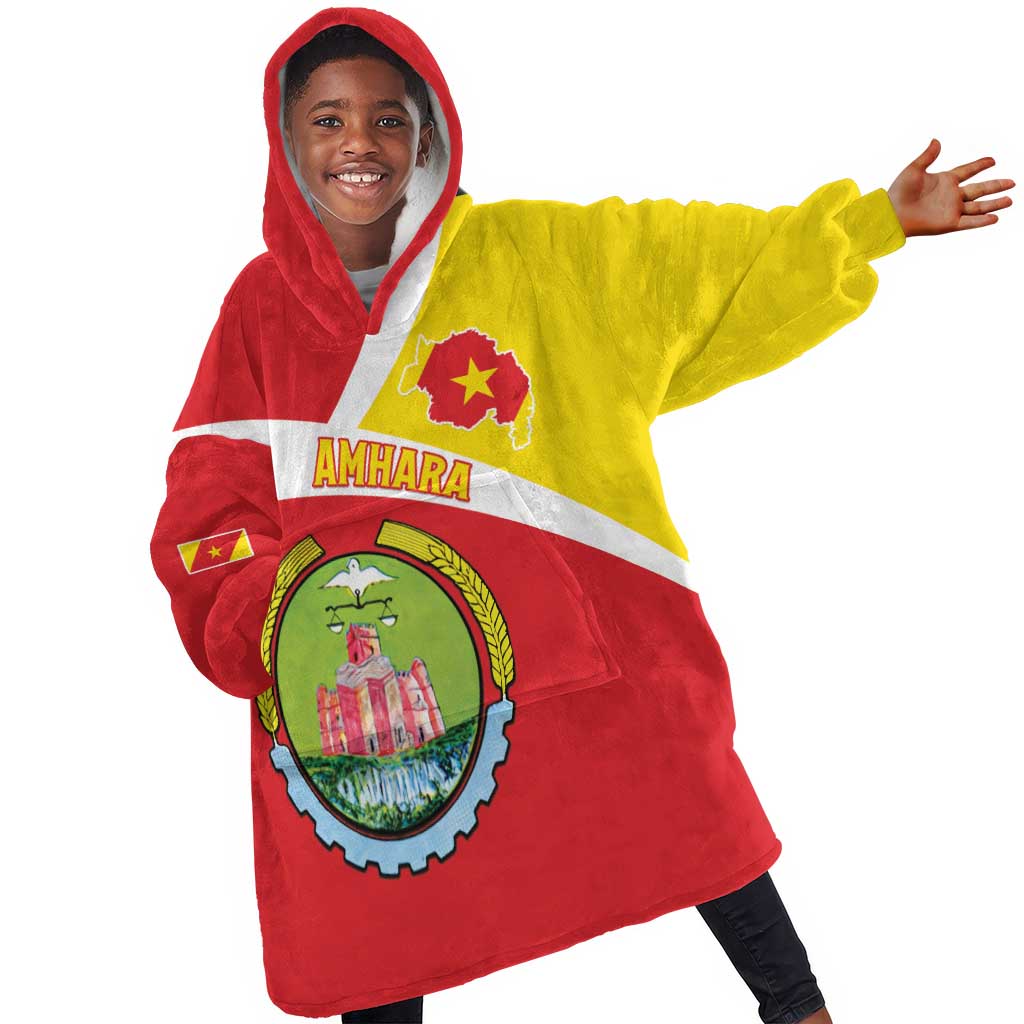 Personalized Amhara Region Kid Wearable Blanket Hoodie Coat Of Arms With Amhara Map LT15