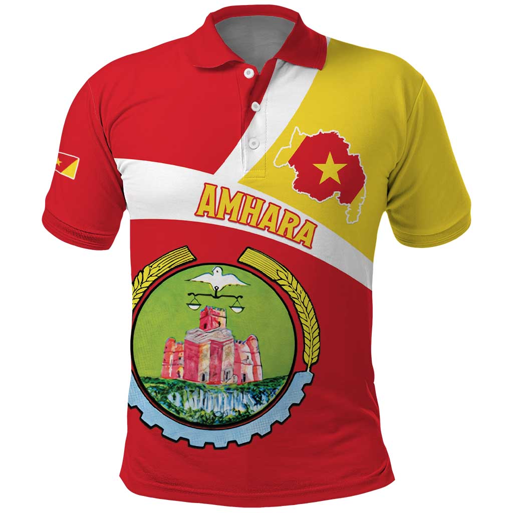 Personalized Amhara Region Polo Shirt Coat Of Arms With Amhara Map