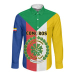 Comoros Coat Of Arms Flag Style Long Sleeve Button Shirt