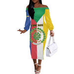 Comoros Coat Of Arms Flag Style Off The Shoulder Long Sleeve Dress