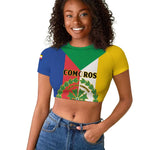 Comoros Coat Of Arms Flag Style Raglan Cropped T shirt