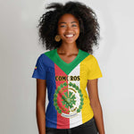Comoros Coat Of Arms Flag Style Women V-Neck T-Shirt