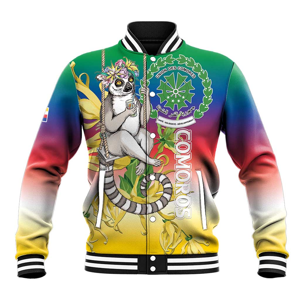 Comoros Baseball Jacket Mongoose Lemur With Ylang Ylang