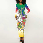 Comoros Long Sleeve Bodycon Dress Mongoose Lemur With Ylang Ylang LT15