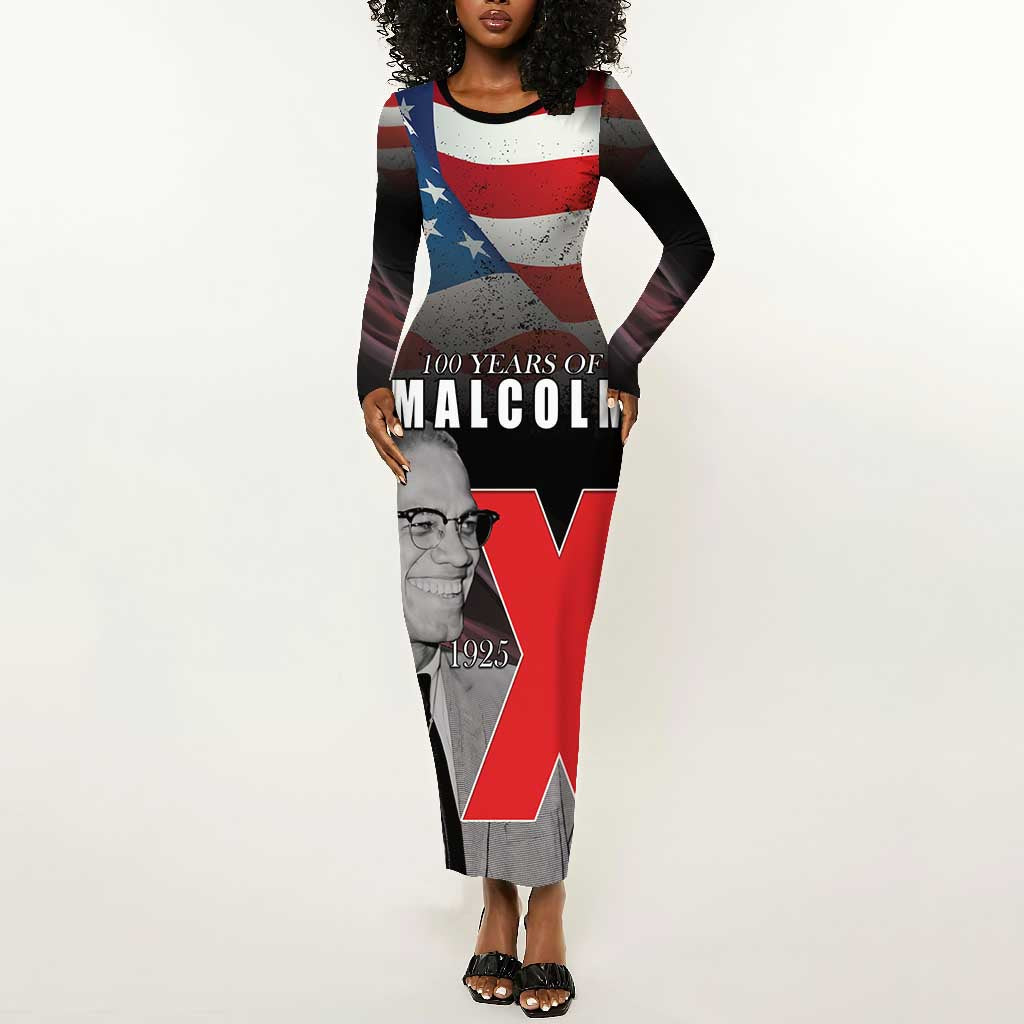 100 Years of Malcolm X Long Sleeve Bodycon Dress His Legacy for Black LT15