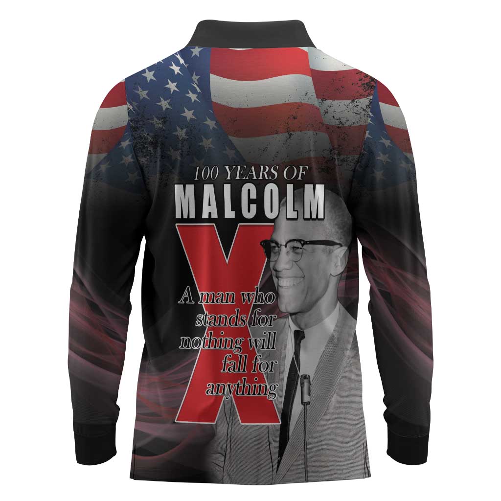 100 Years of Malcolm X Long Sleeve Polo Shirt His Legacy for Black