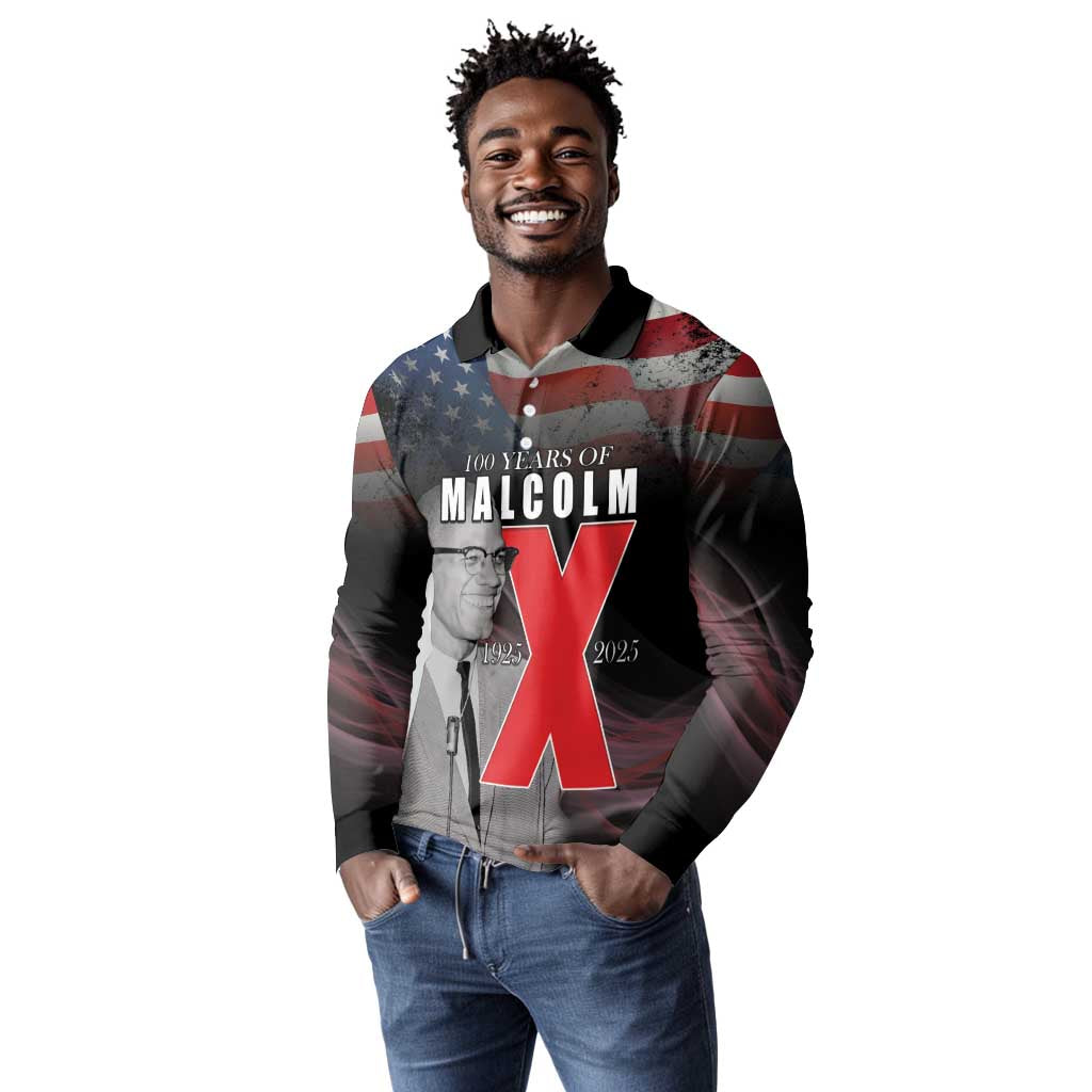 100 Years of Malcolm X Long Sleeve Polo Shirt His Legacy for Black