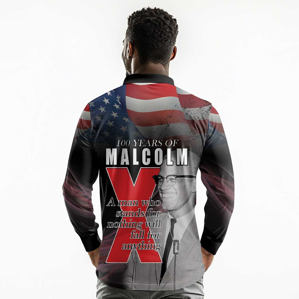 100 Years of Malcolm X Long Sleeve Polo Shirt His Legacy for Black