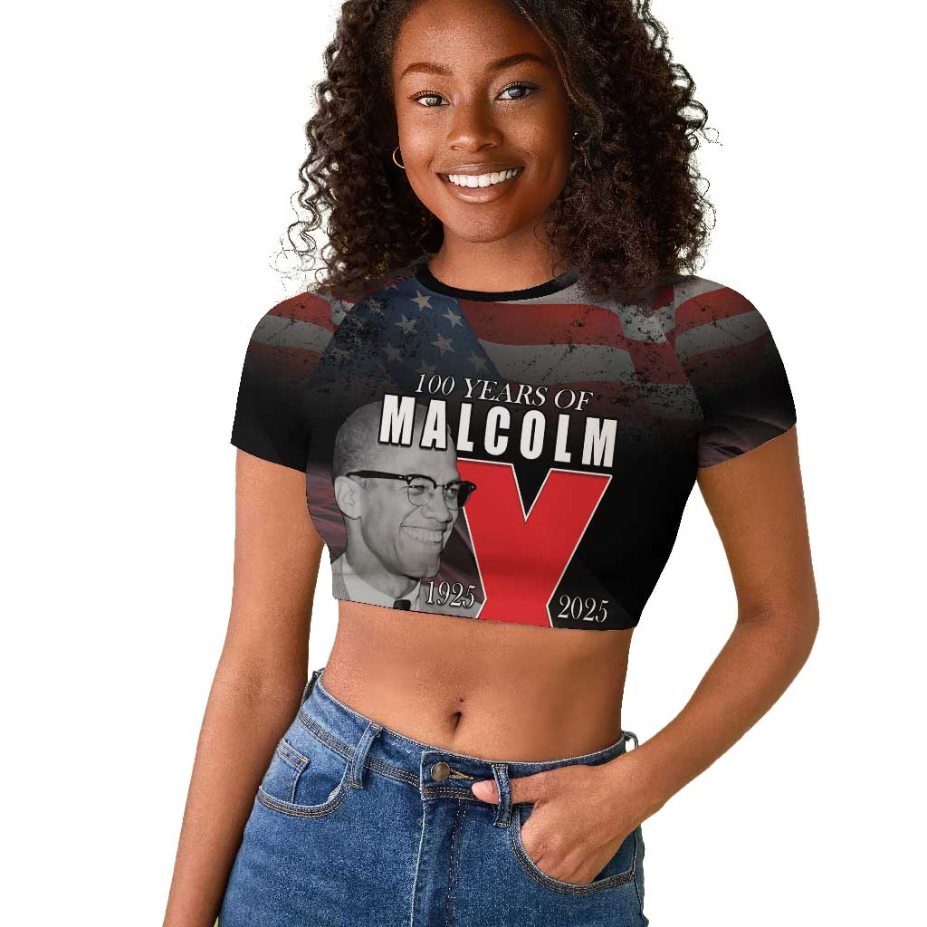 100 Years of Malcolm X Raglan Cropped T shirt His Legacy for Black