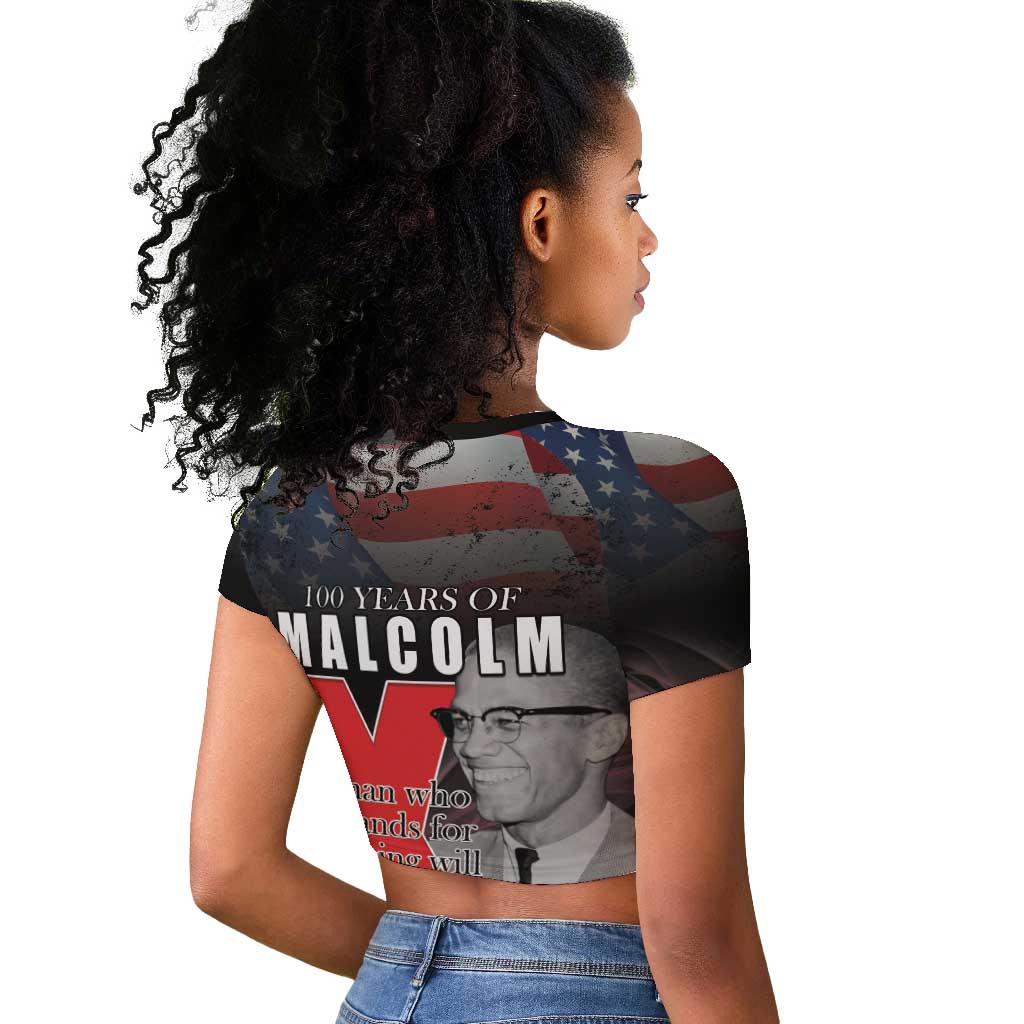 100 Years of Malcolm X Raglan Cropped T shirt His Legacy for Black