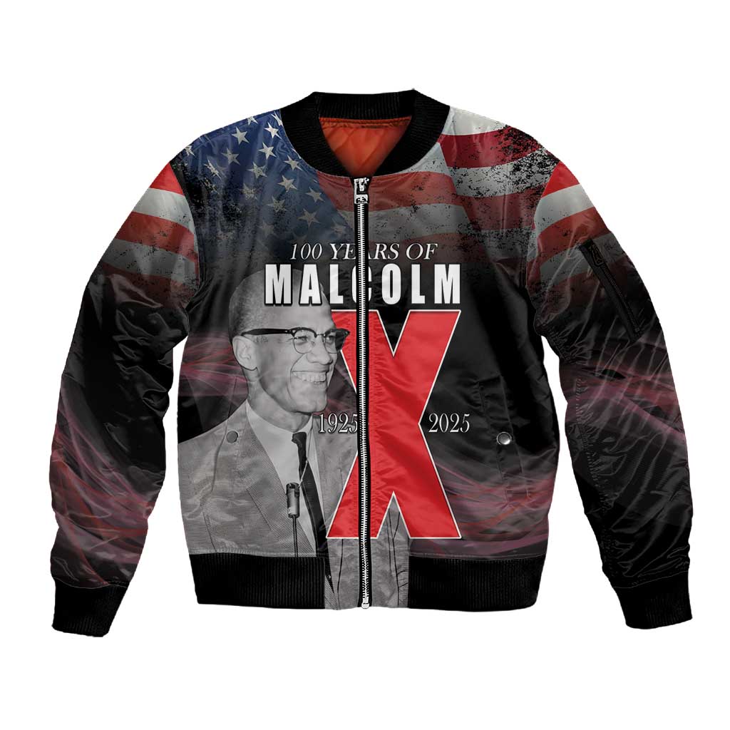 100 Years of Malcolm X Sleeve Zip Bomber Jacket His Legacy for Black