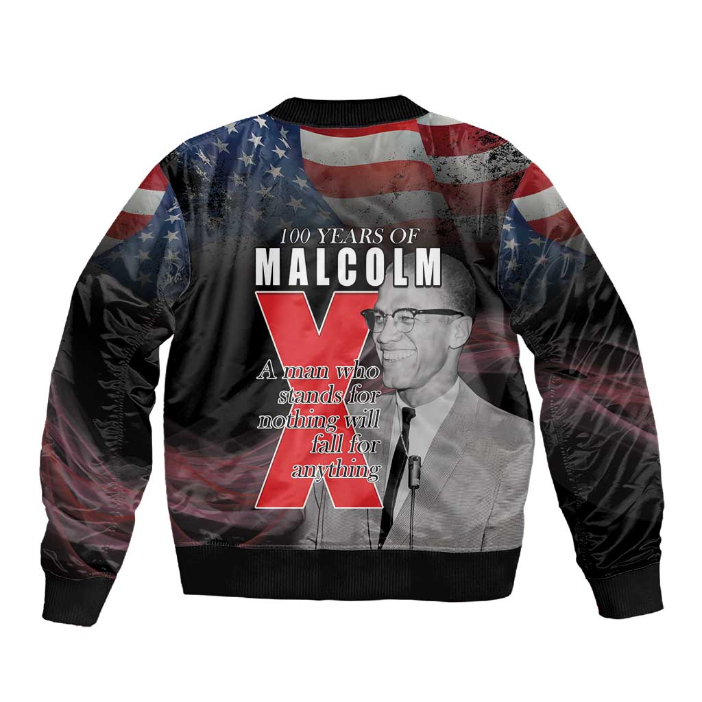 100 Years of Malcolm X Sleeve Zip Bomber Jacket His Legacy for Black