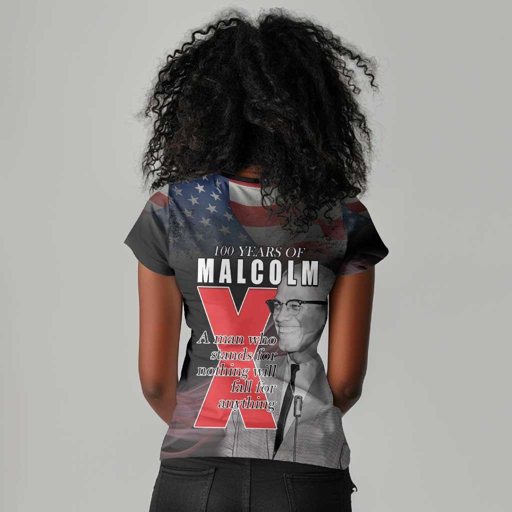 100 Years of Malcolm X Women V-Neck T-Shirt His Legacy for Black