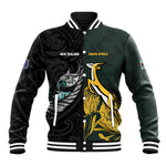 New Zealand vs South Africa Rugby Custom Baseball Jacket Maori - African Pattern
