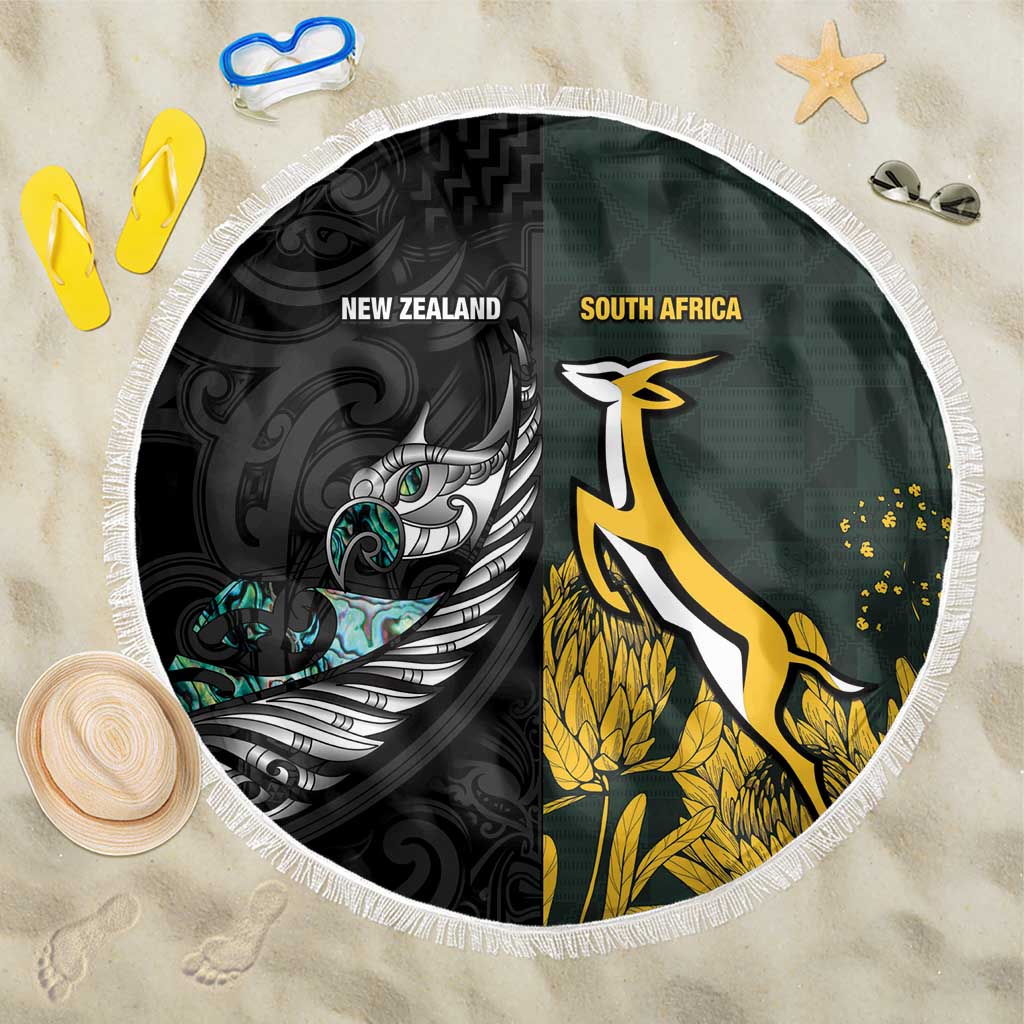 New Zealand vs South Africa Rugby Beach Blanket Maori - African Pattern