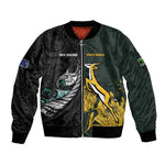 New Zealand vs South Africa Rugby Custom Bomber Jacket Maori - African Pattern