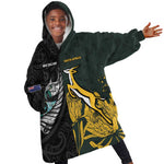 New Zealand vs South Africa Rugby Custom Kid Wearable Blanket Hoodie Maori - African Pattern