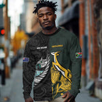 New Zealand vs South Africa Rugby Custom Long Sleeve Shirt Maori - African Pattern