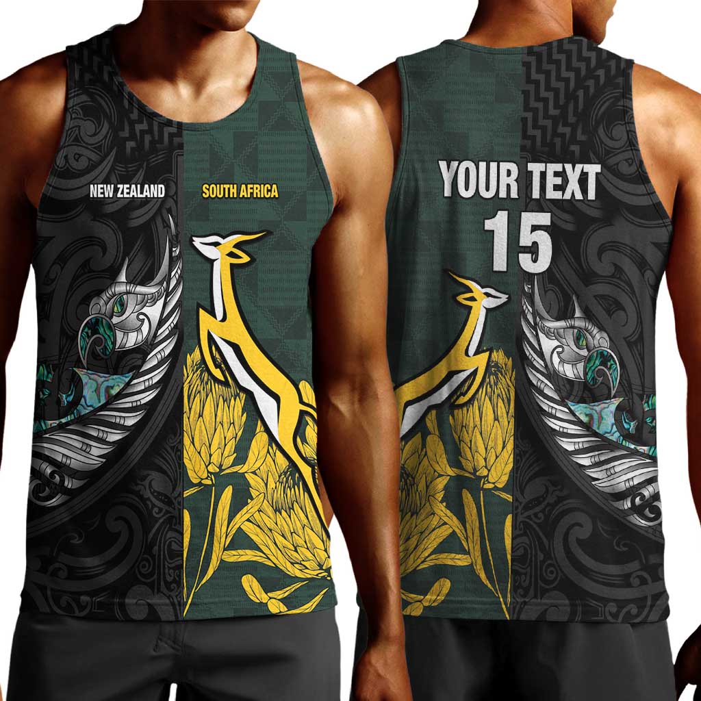 New Zealand vs South Africa Rugby Custom Men Tank Top Maori - African Pattern