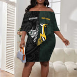 New Zealand vs South Africa Rugby Custom Off Shoulder Short Dress Maori - African Pattern