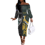 New Zealand vs South Africa Rugby Custom Off The Shoulder Long Sleeve Dress Maori - African Pattern