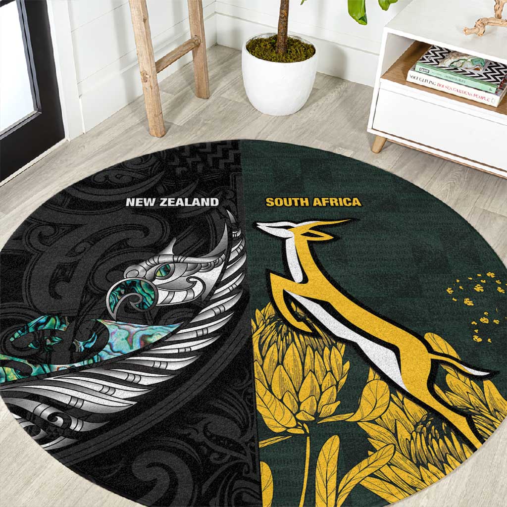New Zealand vs South Africa Rugby Round Carpet Maori - African Pattern