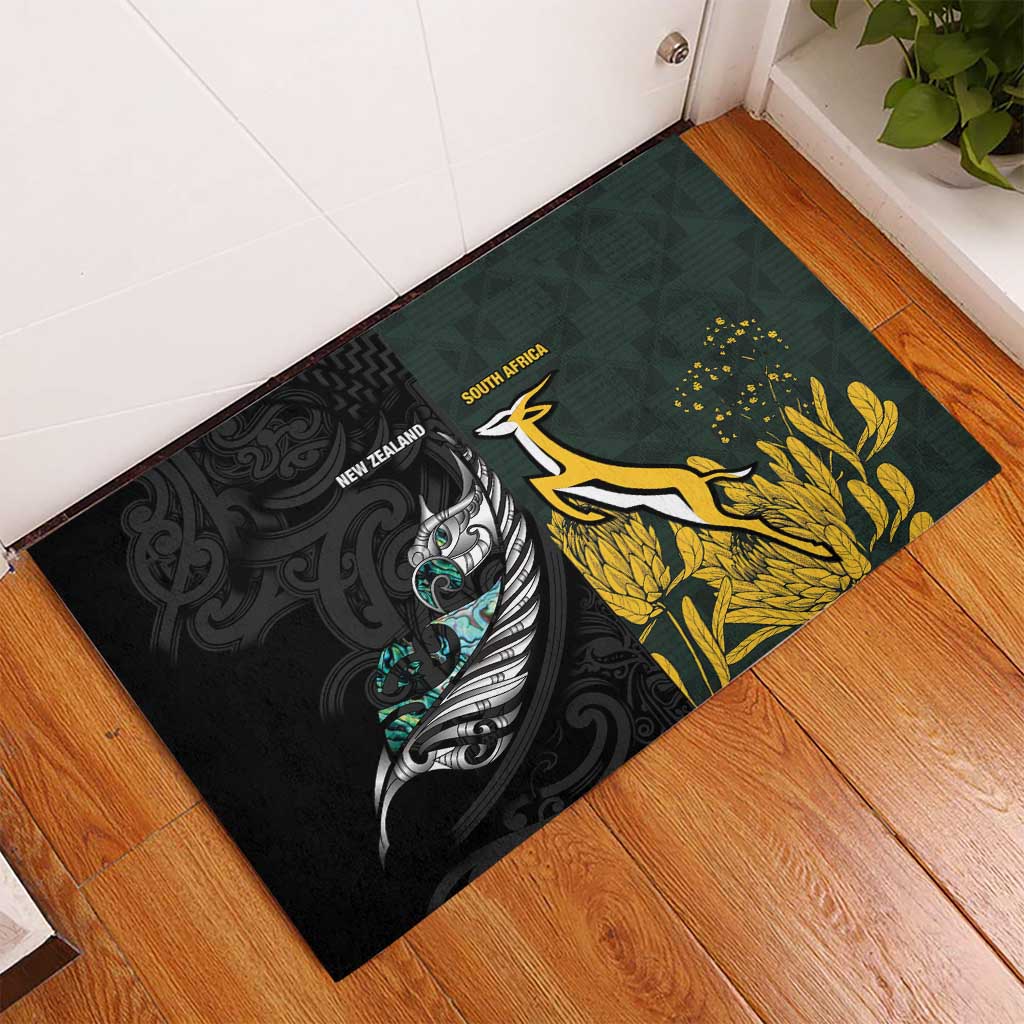 New Zealand vs South Africa Rugby Rubber Doormat Maori - African Pattern