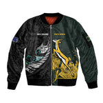 New Zealand vs South Africa Rugby Custom Sleeve Zip Bomber Jacket Maori - African Pattern