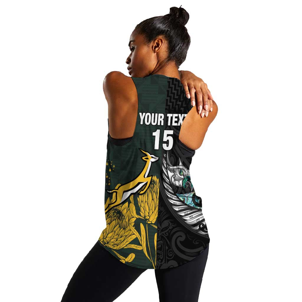 New Zealand vs South Africa Rugby Custom Women Racerback Tank Maori - African Pattern
