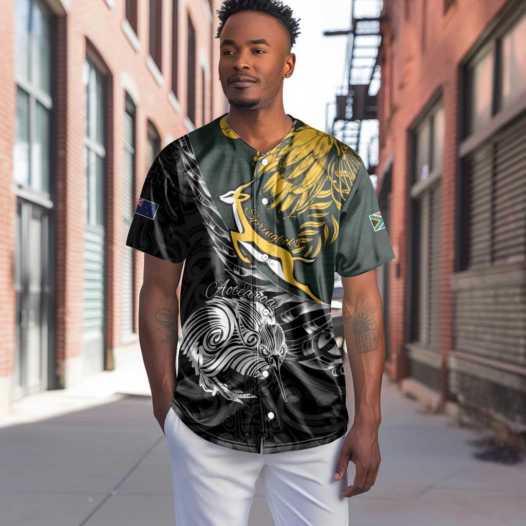 New Zealand vs South Africa Rugby Personalised Baseball Jersey Maori Kiwi With Springboks