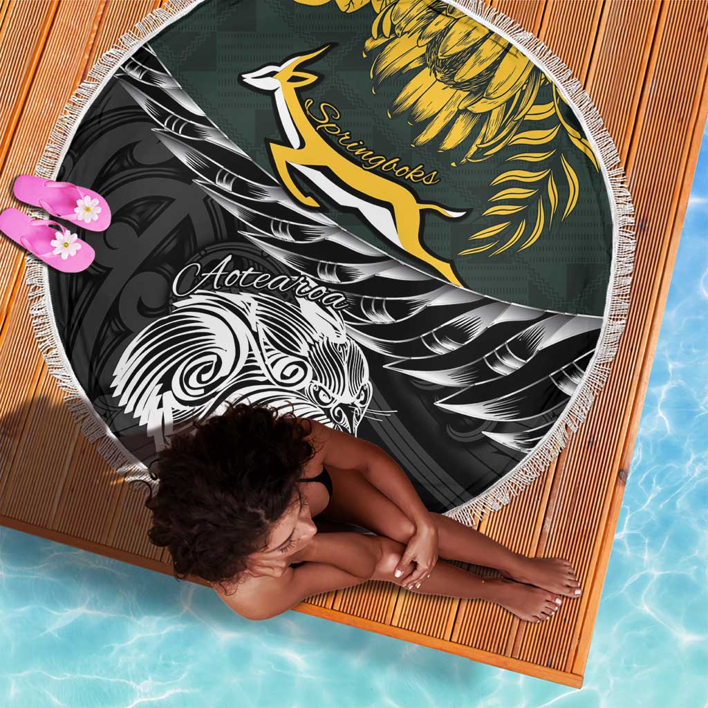 New Zealand vs South Africa Rugby Beach Blanket Maori Kiwi With Springboks