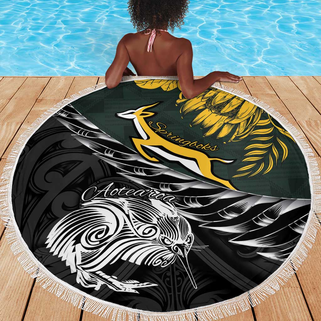 New Zealand vs South Africa Rugby Beach Blanket Maori Kiwi With Springboks