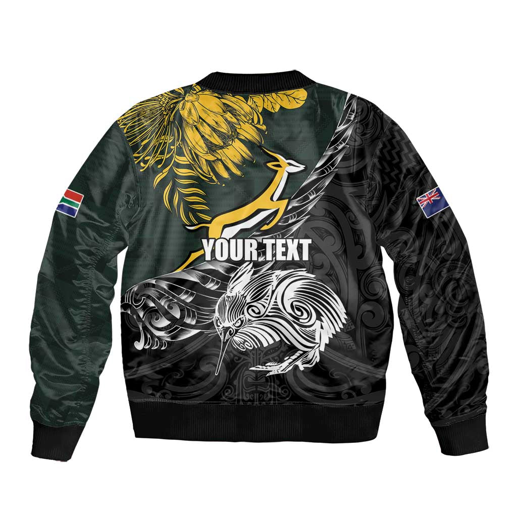 New Zealand vs South Africa Rugby Personalised Bomber Jacket Maori Kiwi With Springboks