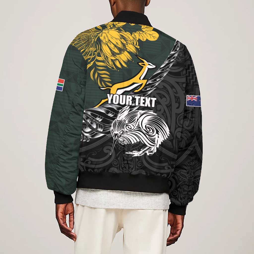 New Zealand vs South Africa Rugby Personalised Bomber Jacket Maori Kiwi With Springboks
