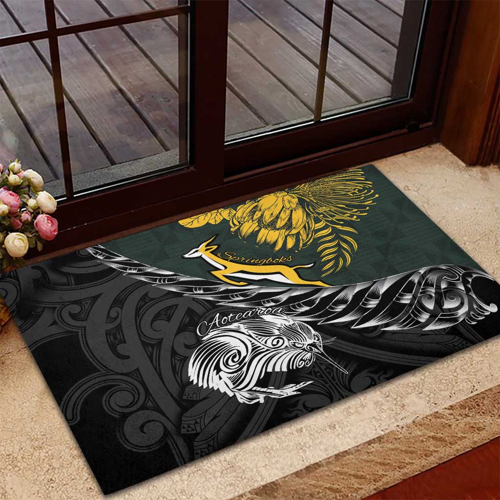 New Zealand vs South Africa Rugby Rubber Doormat Maori Kiwi With Springboks
