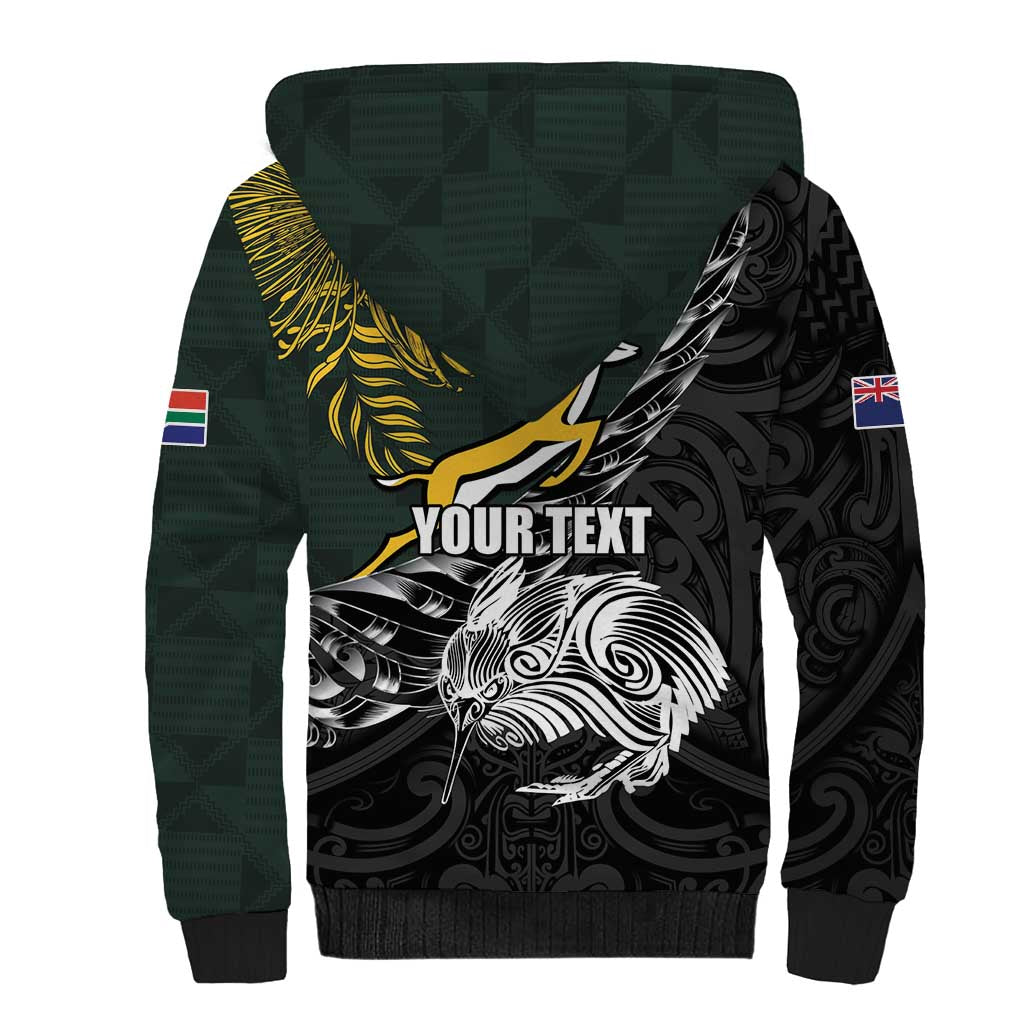 New Zealand vs South Africa Rugby Personalised Sherpa Hoodie Maori Kiwi With Springboks