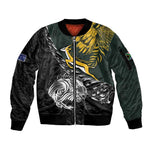 New Zealand vs South Africa Rugby Personalised Sleeve Zip Bomber Jacket Maori Kiwi With Springboks