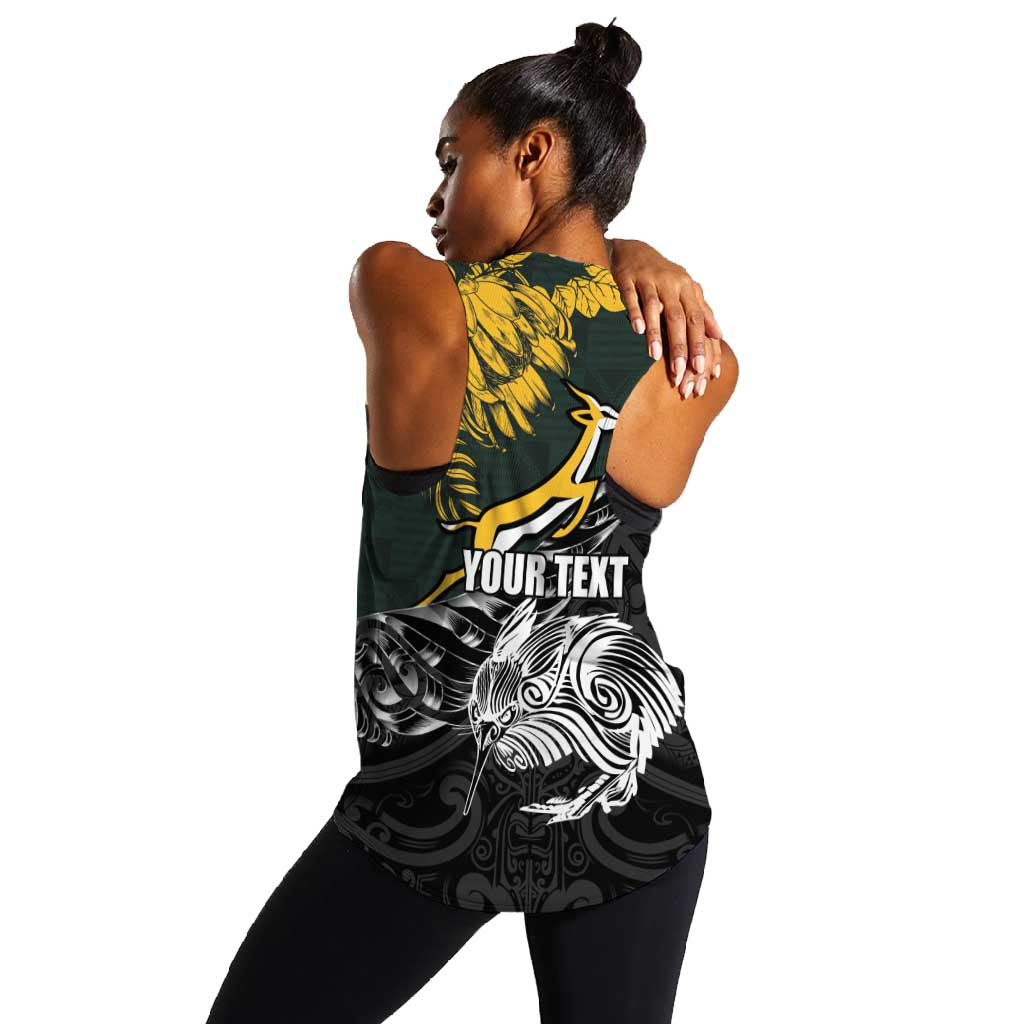 New Zealand vs South Africa Rugby Personalised Women Racerback Tank Maori Kiwi With Springboks