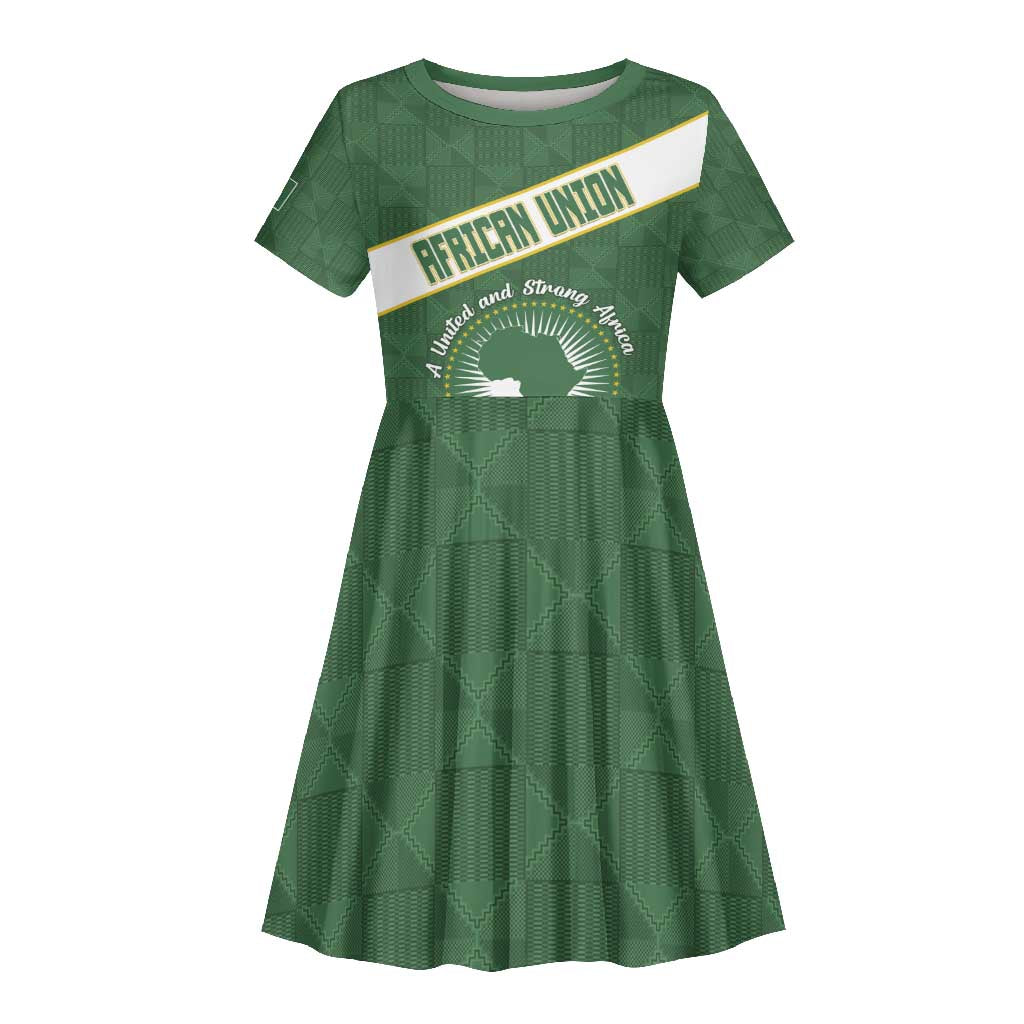 Personalized African Union Day Kid Short Sleeve Dress Emblem With Kente Pattern - African Pride