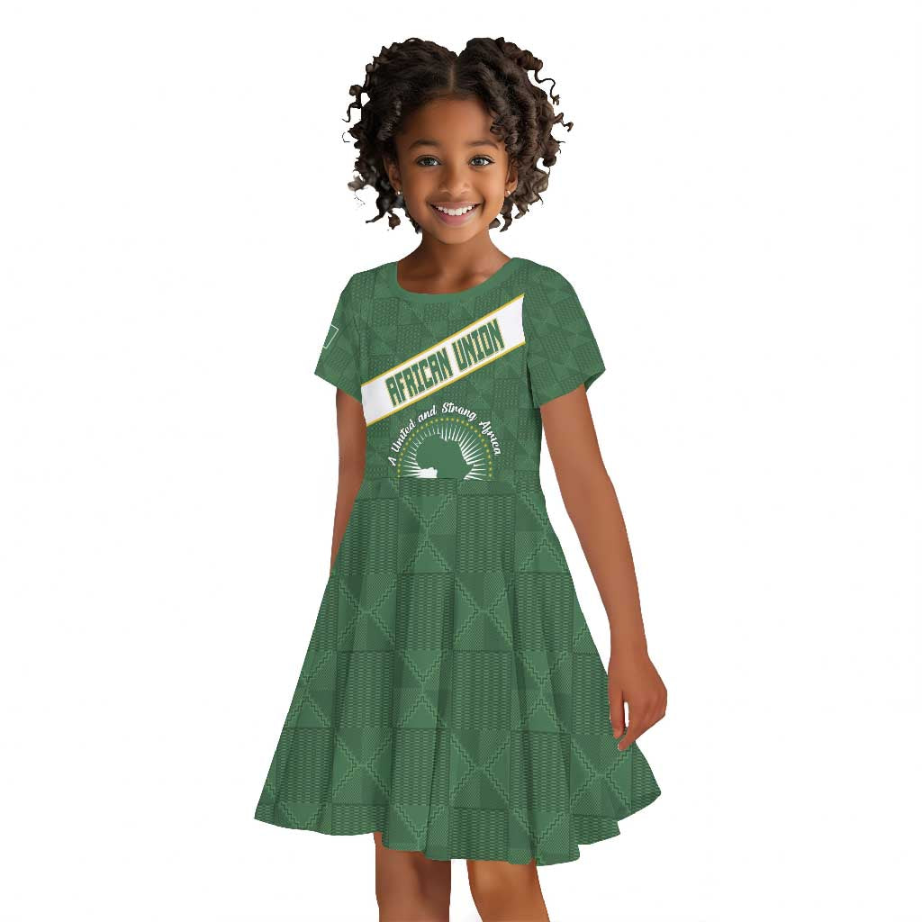 Personalized African Union Day Kid Short Sleeve Dress Emblem With Kente Pattern - African Pride