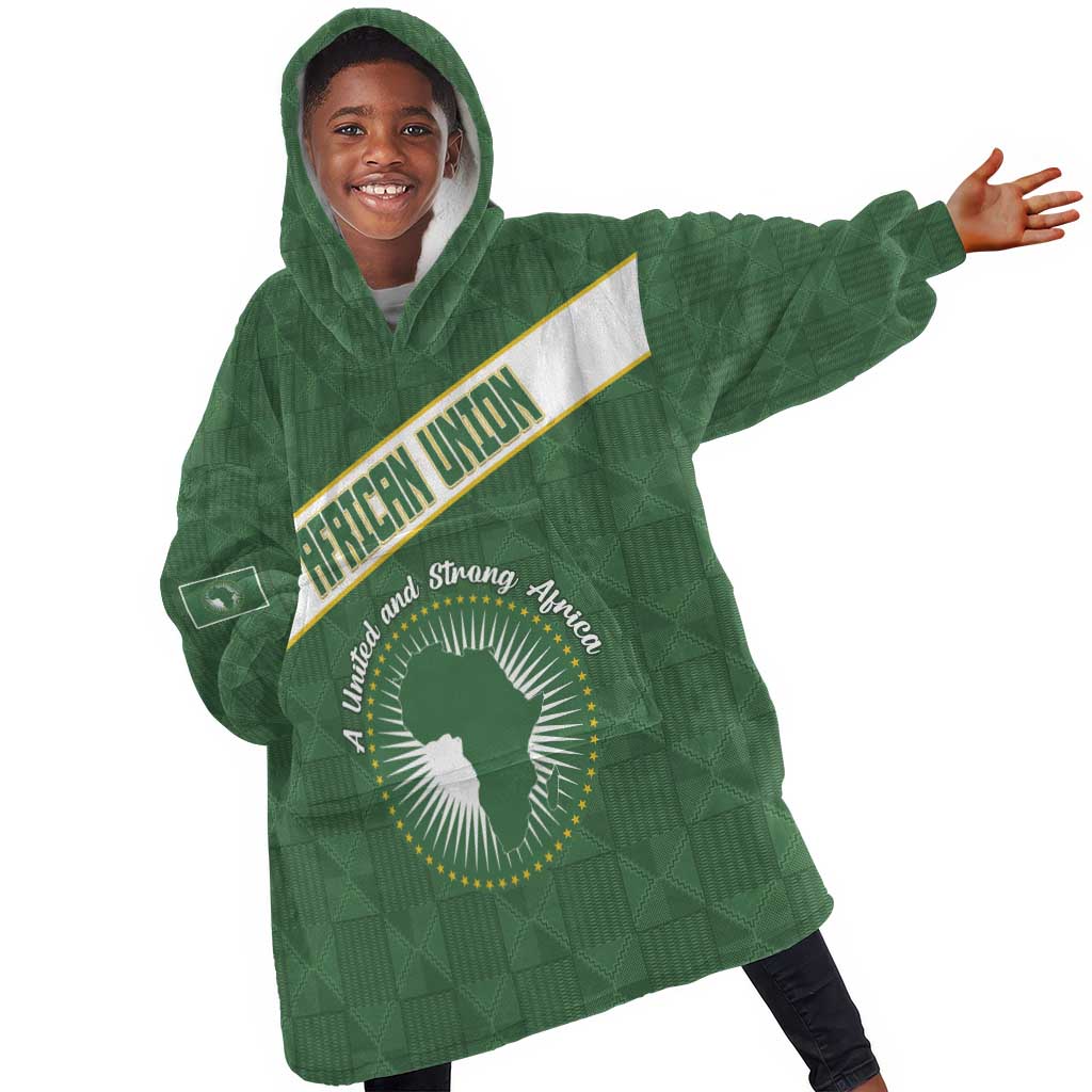 Personalized African Union Day Kid Wearable Blanket Hoodie Emblem With Kente Pattern - African Pride