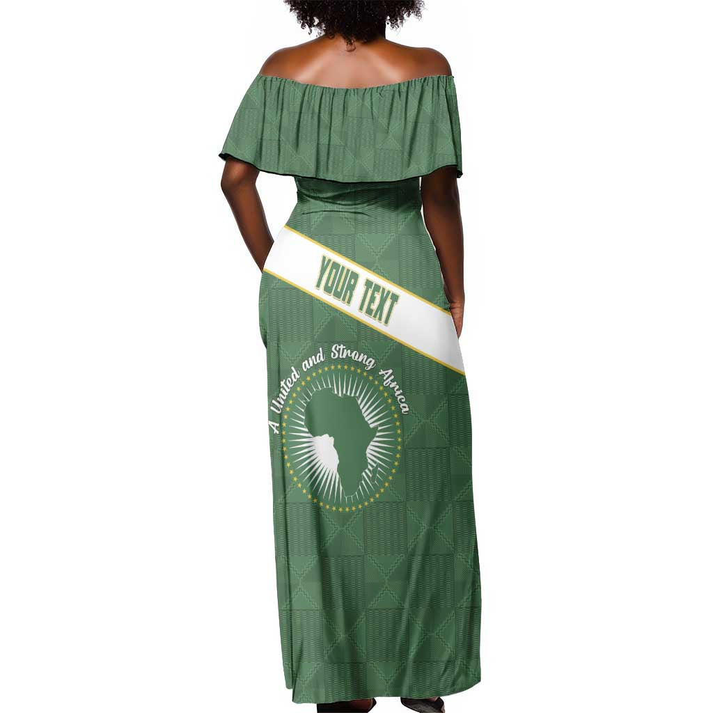 Personalized African Union Day Off Shoulder Maxi Dress Emblem With Kente Pattern - African Pride